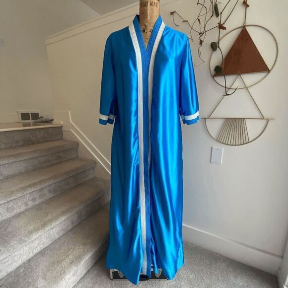 Vintage 1970s Blue & White Striped Robe by Classics of California in sz L - Picture 6 of 10